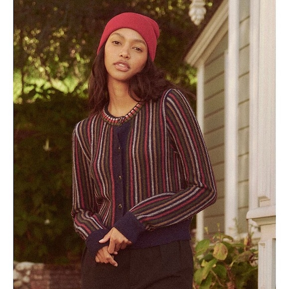 THE GREAT. Sweaters - THE GREAT. The Tiny Cardigan in Navy Ticking Stripe - Size 0 / XS
